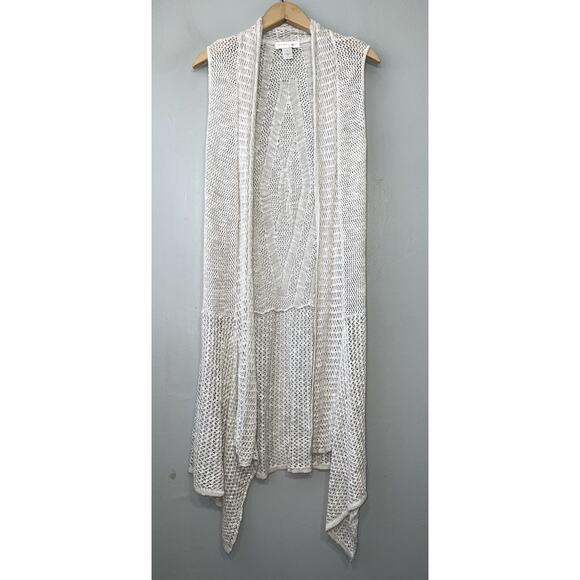 Crochet Drape Vest Size Small Gray Open Knit Sleeveless Cardigan Duster Fairy - Picture 2 of 10
